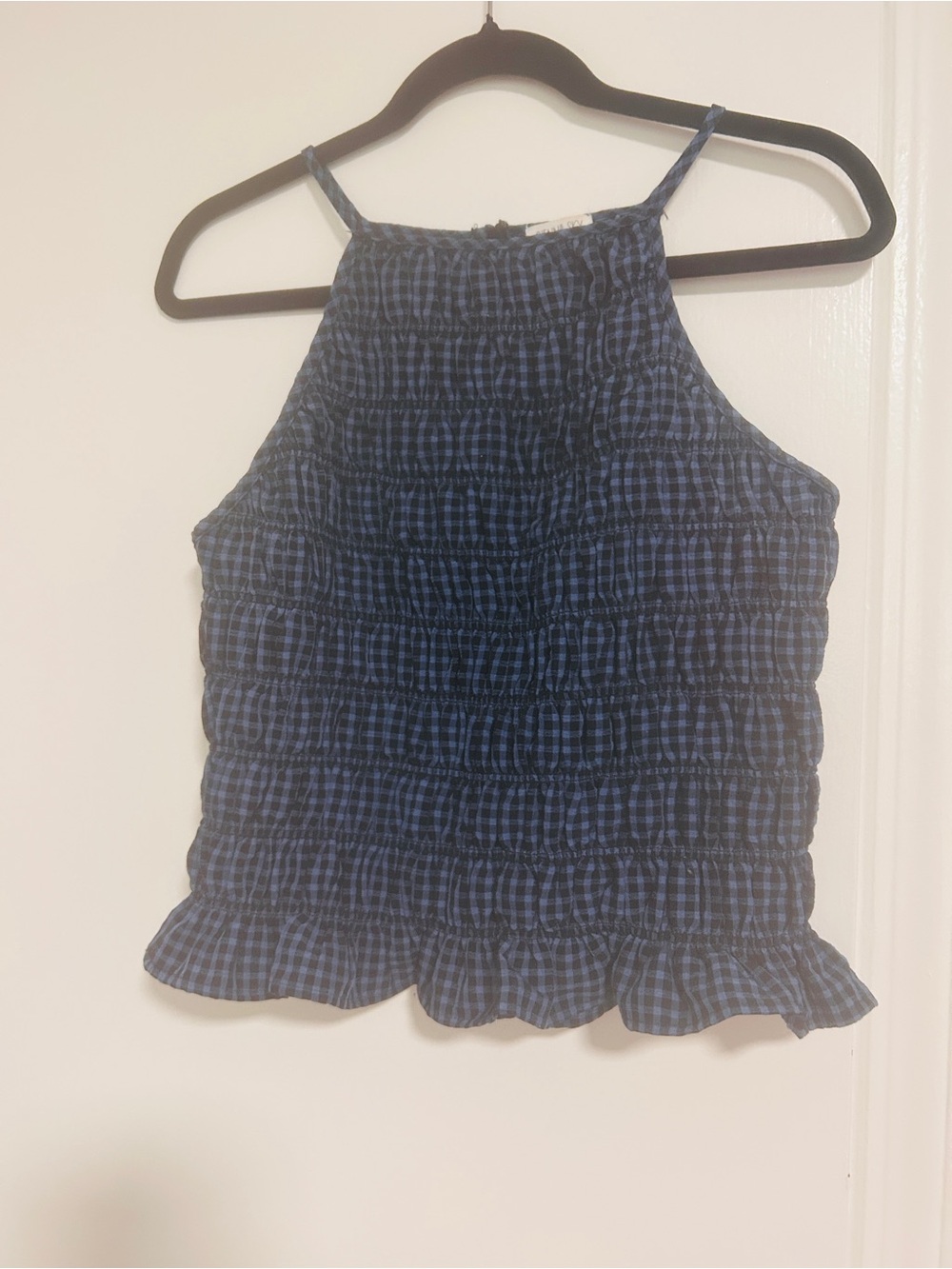 Sienna Sky Navy and Black Plaid Smocked Halter Cami